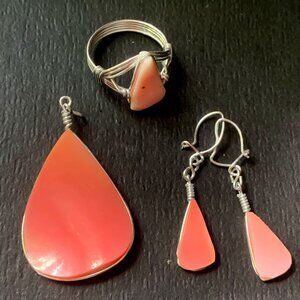 Pink Shell Set Wire Wrapped in Stainless Steel Wire